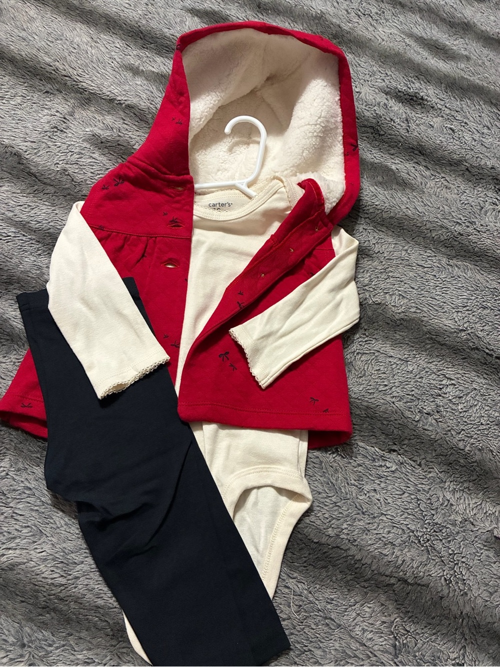 Carter's Red Hooded Cape Set with Cream Bodysuit and Black Pants